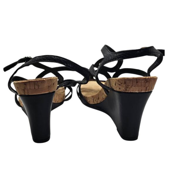 Kelly & Katie Black Plushin Strappy Cork Preppy Comfort Wedge Sandal - Picture 6 of 8